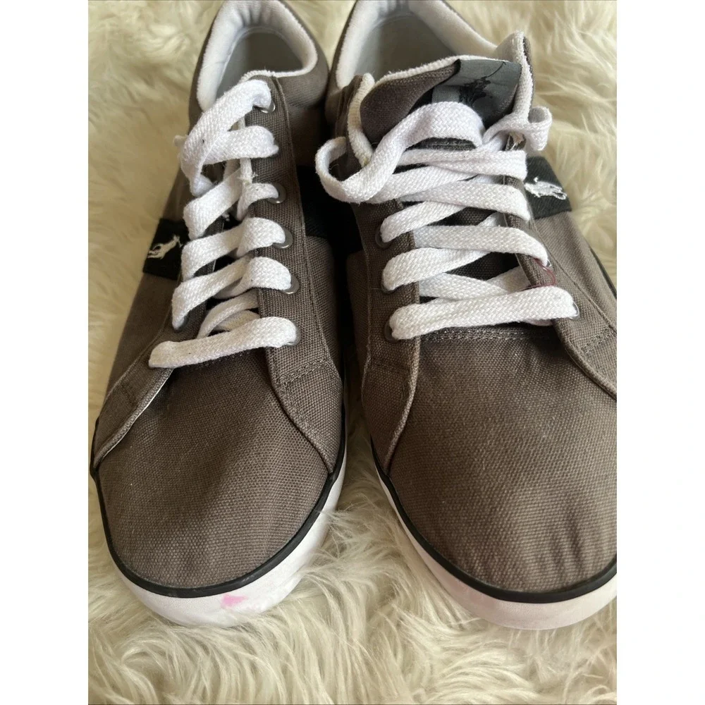 Men's Polo Ralph Lauren Giles Gray Black Size 13D‎ Shoes Sneakers Canvas Read